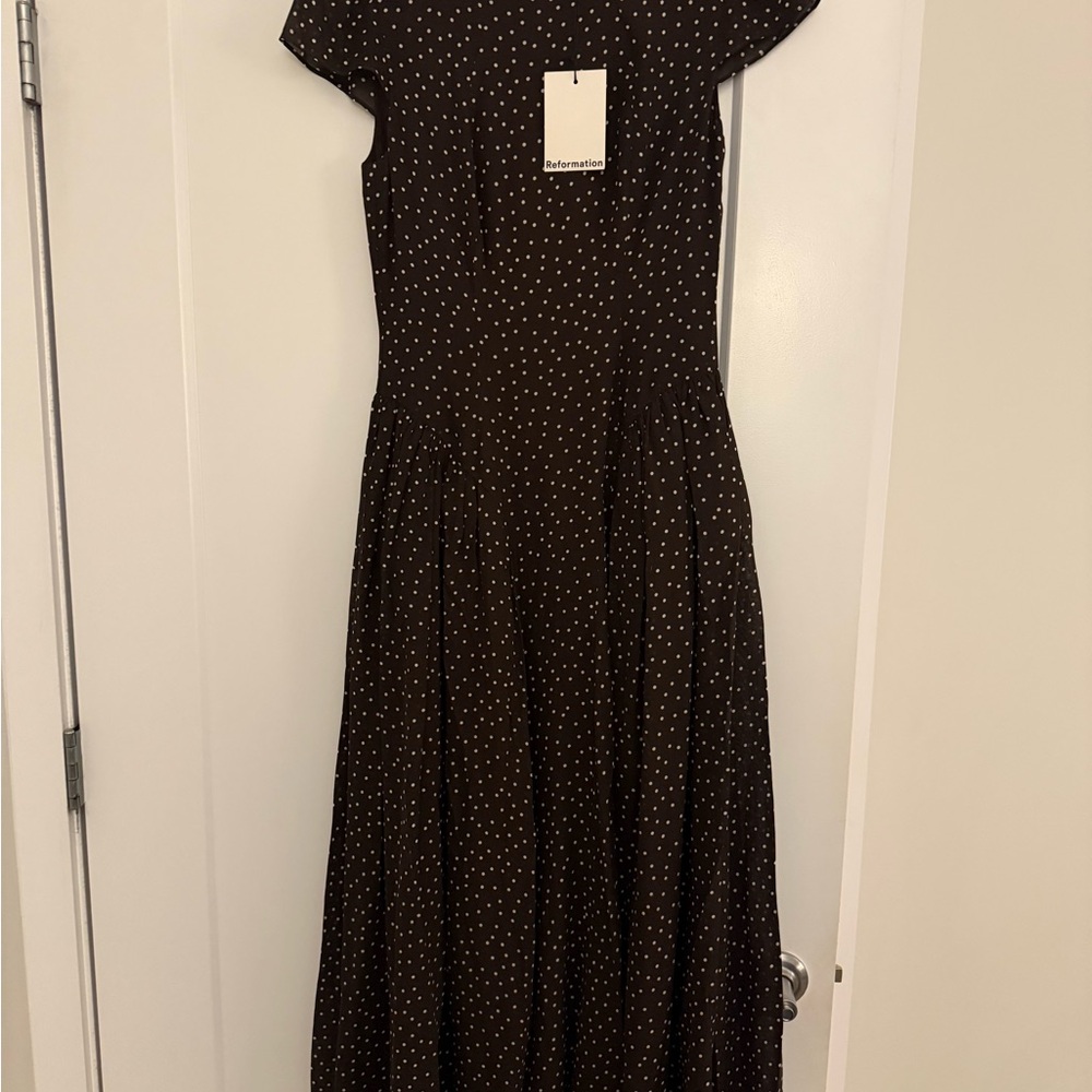 Reformation Maven Dress Brown with White Polka Dots